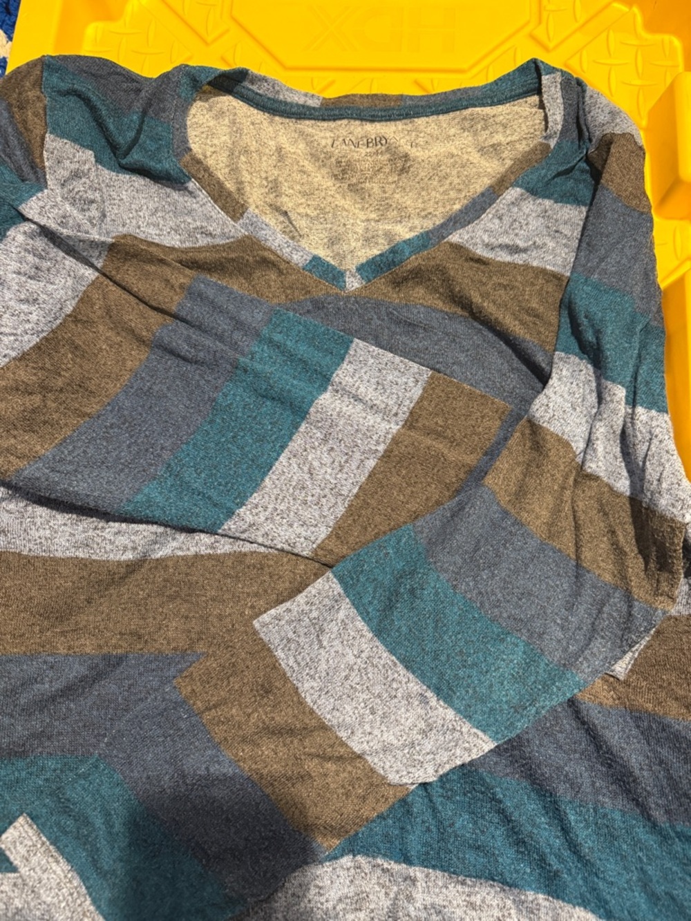 Lane Bryant Teal Gray Brown Striped V-Neck Sweater